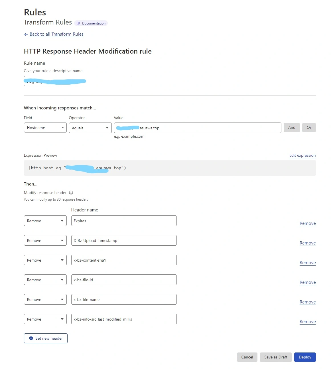 Modify Response Header Rules